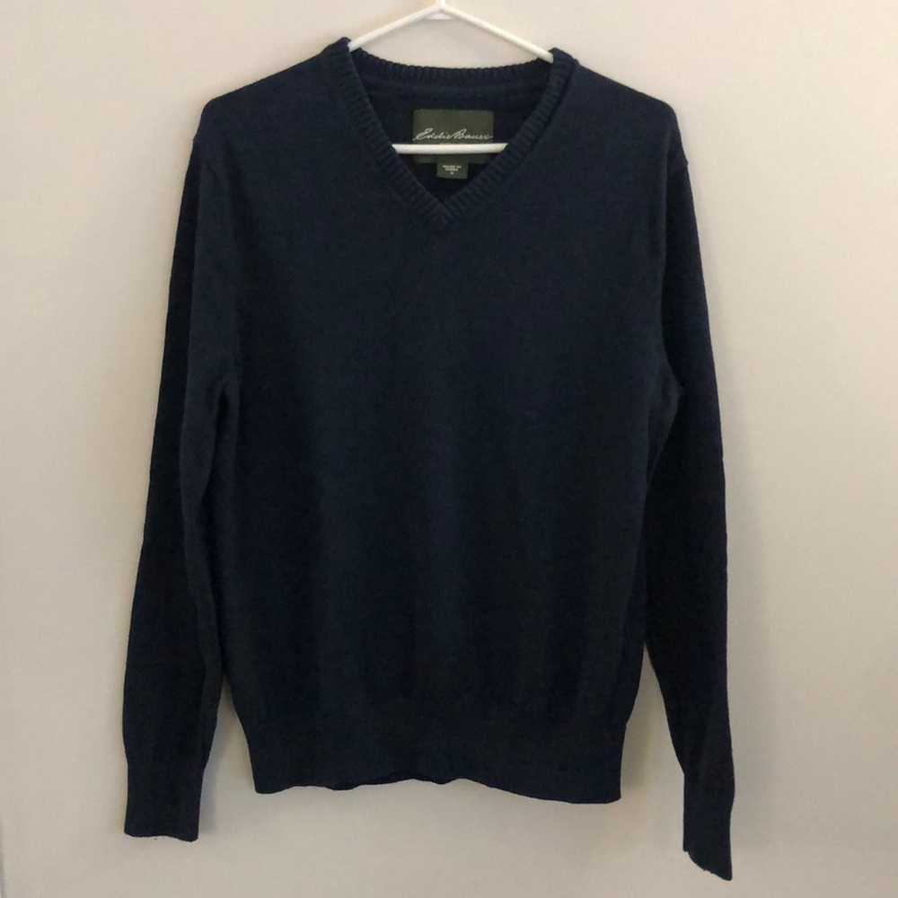 Eddie Bauer mens navy vneck seater size medium
